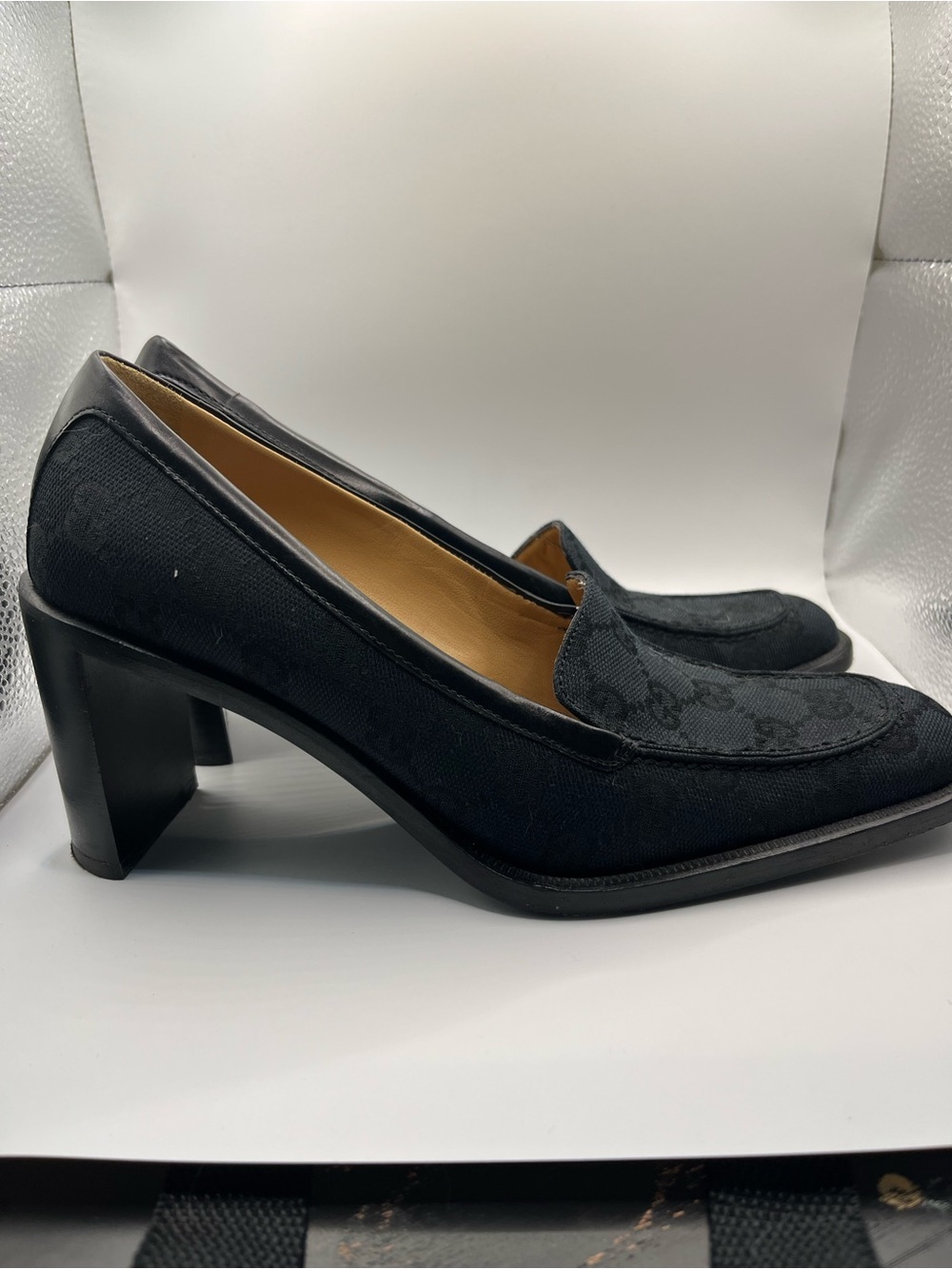 Gucci Women's Black GG Canvas Block Heel Loafers